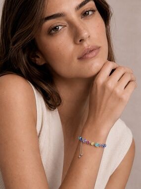Adjustable Rainbow Bracelet with Swarovski Crystals – Silver-Tone Slider Design